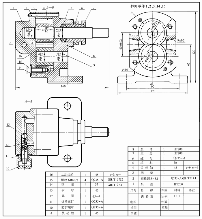 圆弧泵的装配图分为安装图和拆装图